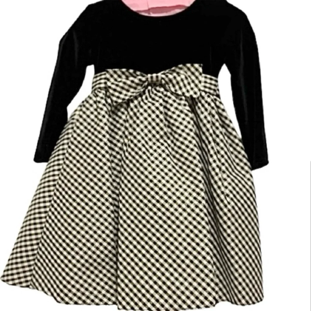Swea' Pea & Lilli- Black Velvet with Gold and Black Plaid Bottom Toddler Dress - Picture 1 of 8